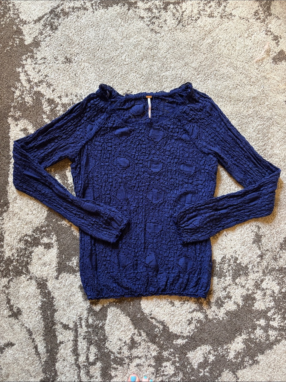 Free People "Sunny Pucker" Lace Panel Long-Sleeve Top (Indigo / Cobalt Blue)!!